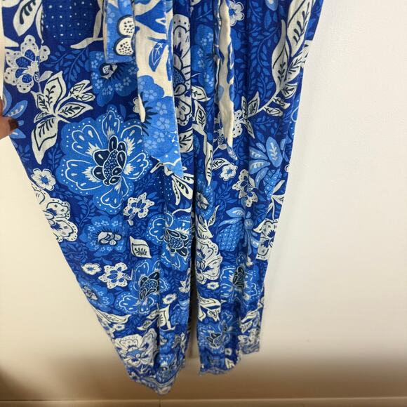 FARM Rio Womens Full of Flowers Linen Blend Half Sleeve Blue/White Jumpsuit XS - Picture 6 of 14